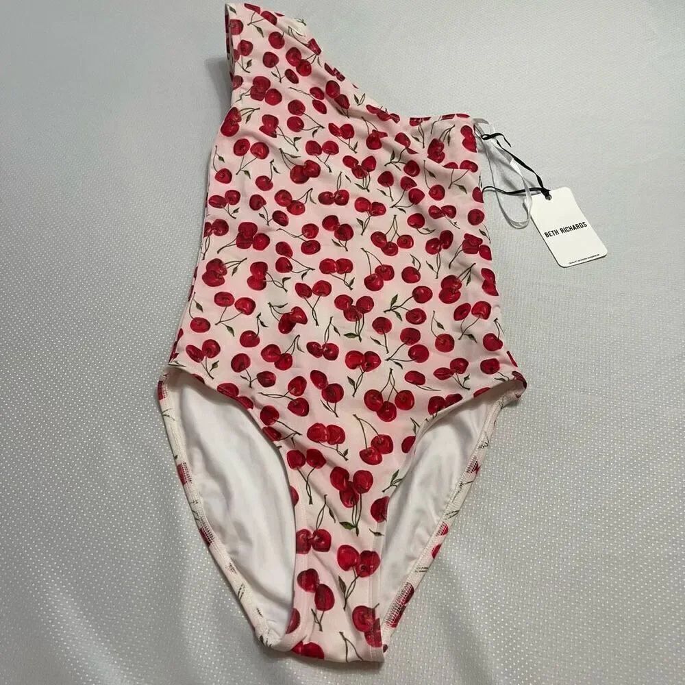 NWT Beth Richards Revolve Naomi Cherry One Piece One Shoulder Bathing Suit Small
